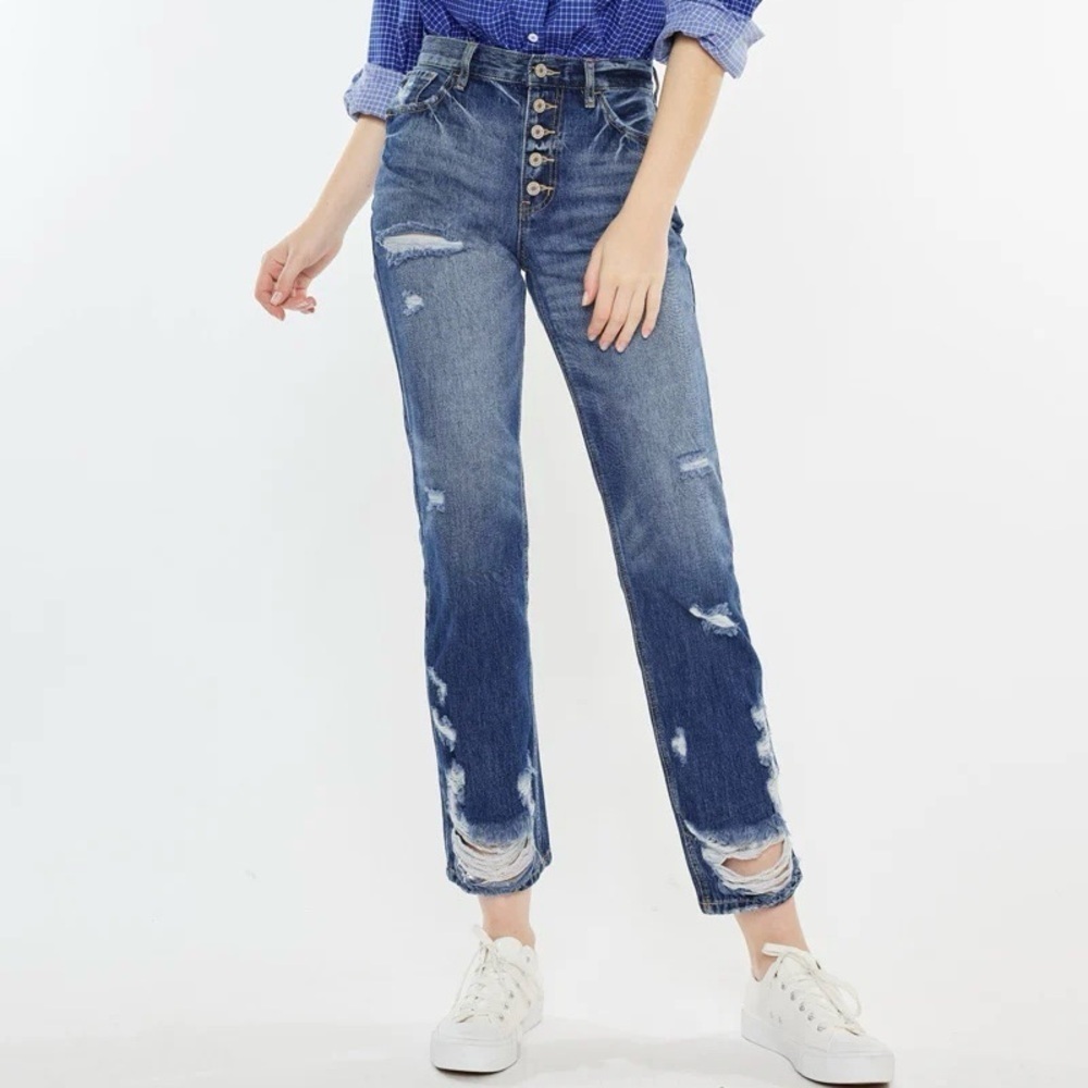Kancan Keke High Rise Straight Leg Jeans Size 25 NWT Distressed